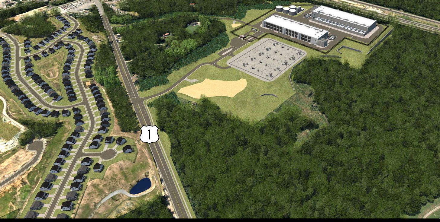 As noted, the electric transmission line would have to traverse the Accokeek Creek RPA (wooded area lower right).